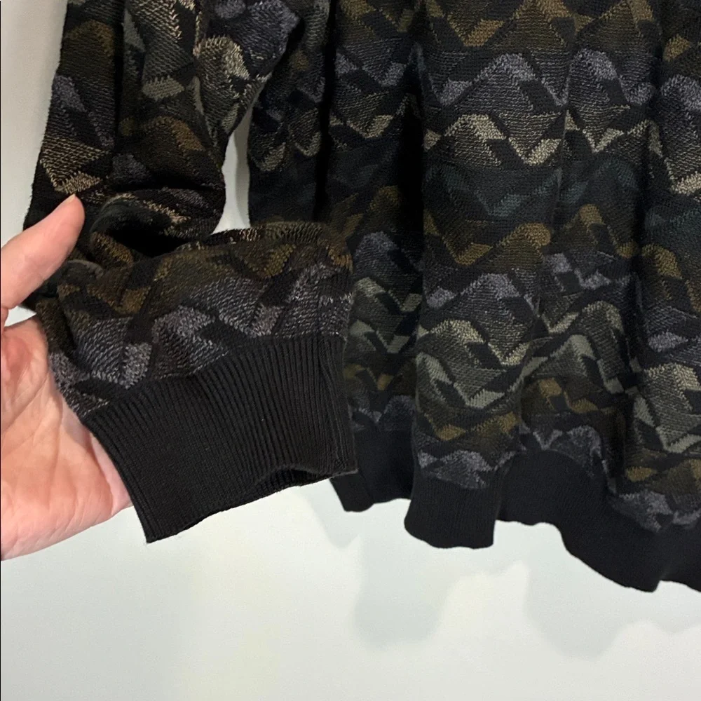Oscar de la Renta Textured Crewneck Sweater Black Multi Tone L Vintage